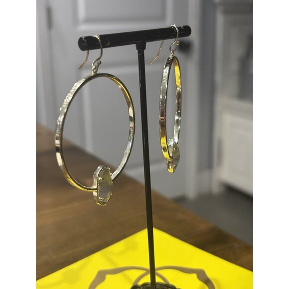 Kendra Scott Elora Gold Statement Earrings In Gold With Gray Cats Eye Stone - Picture 4 of 5